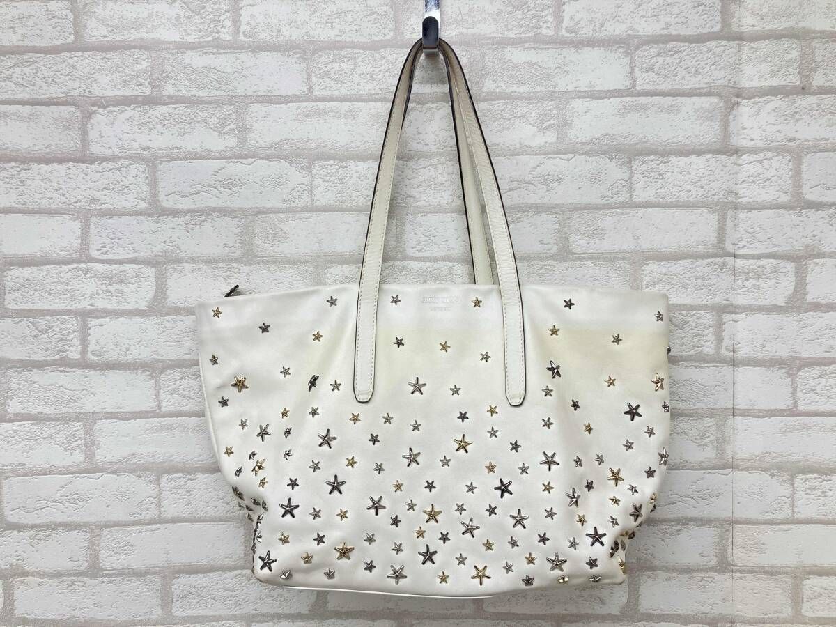 JIMMY CHOO ジミーチュウ トートバッグ ホワイト レザー スタッズ 