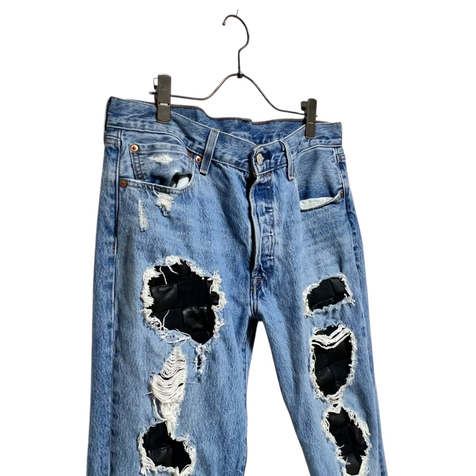 レザーパッチワークリペアジーンズ