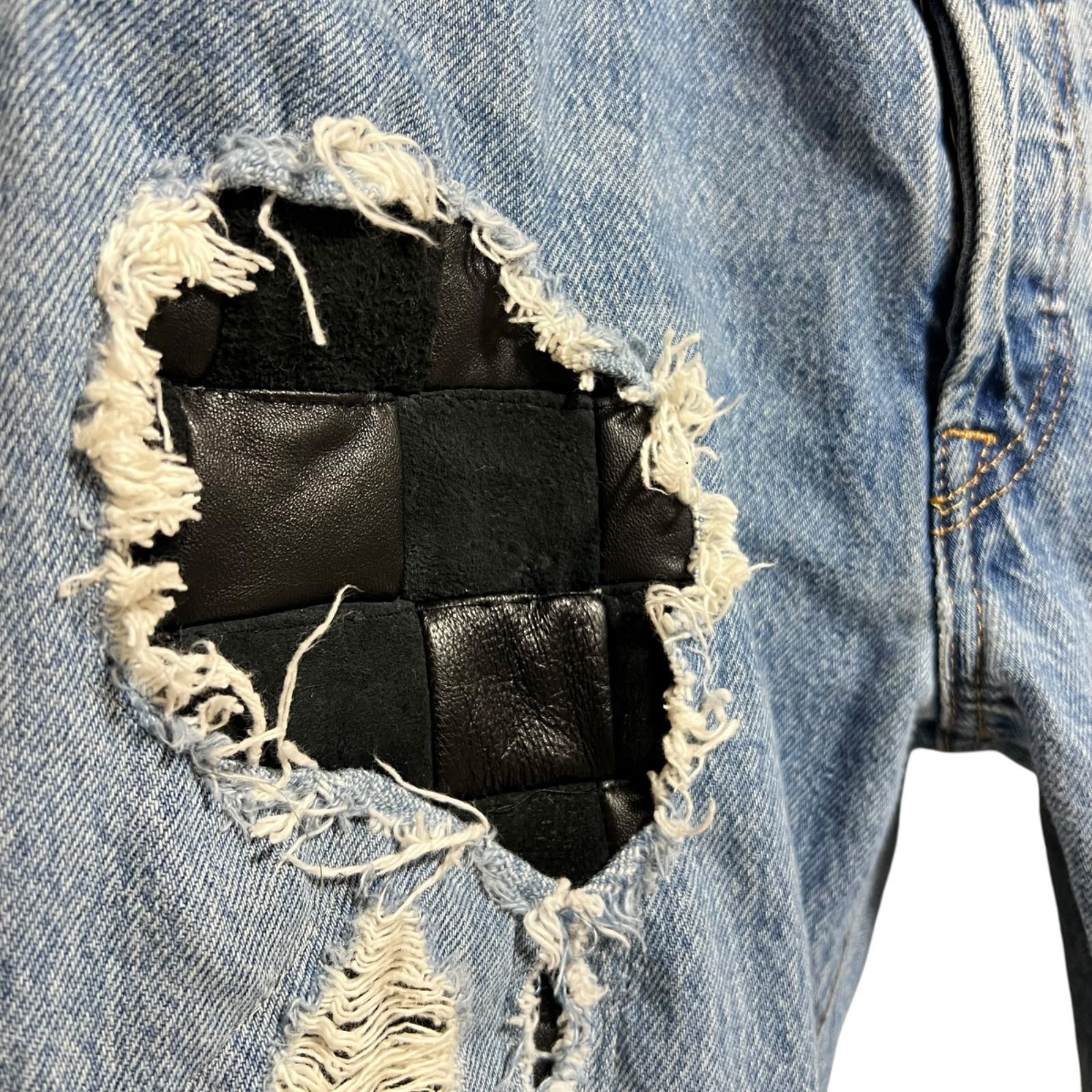 レザーパッチワークリペアジーンズ