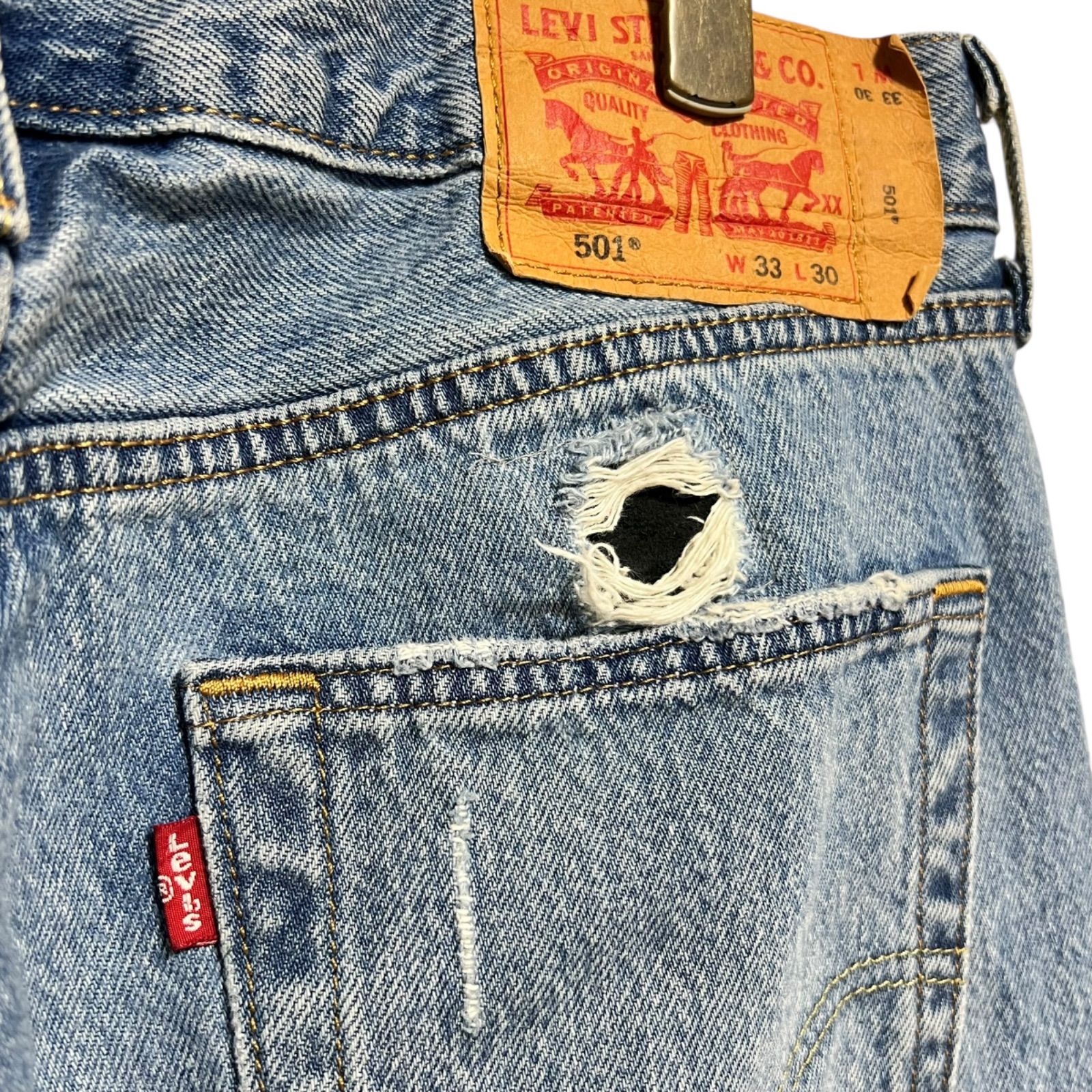 レザーパッチワークリペアジーンズ