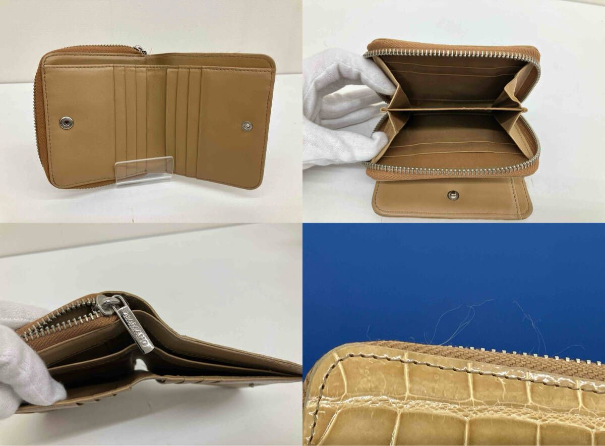 HAMANO ハマノ 二つ折り財布 ベージュ クロコダイル 型押し - メルカリ