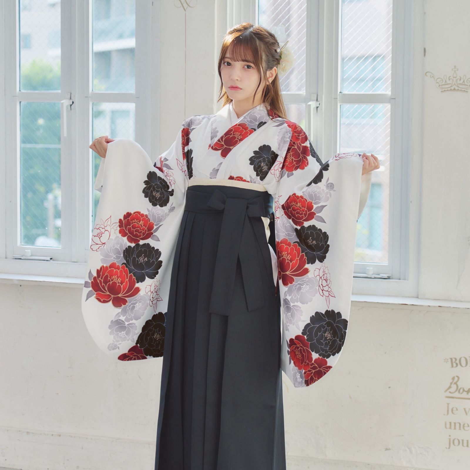 袴4点セット 卒業式 小学生 大学生 はかま 袴セット レディース A 2 BK