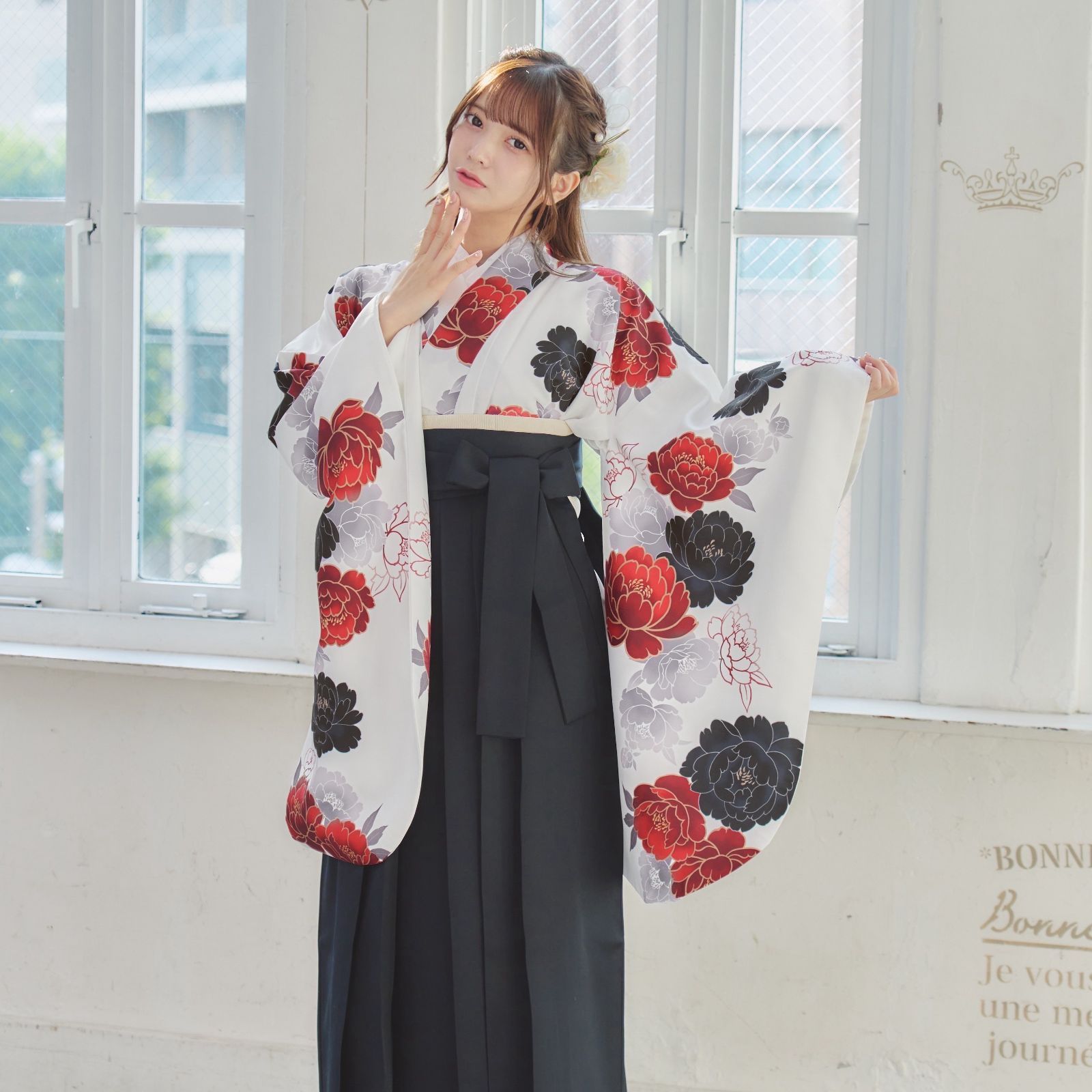 袴4点セット 卒業式 小学生 大学生 はかま 袴セット レディース A 2 BK