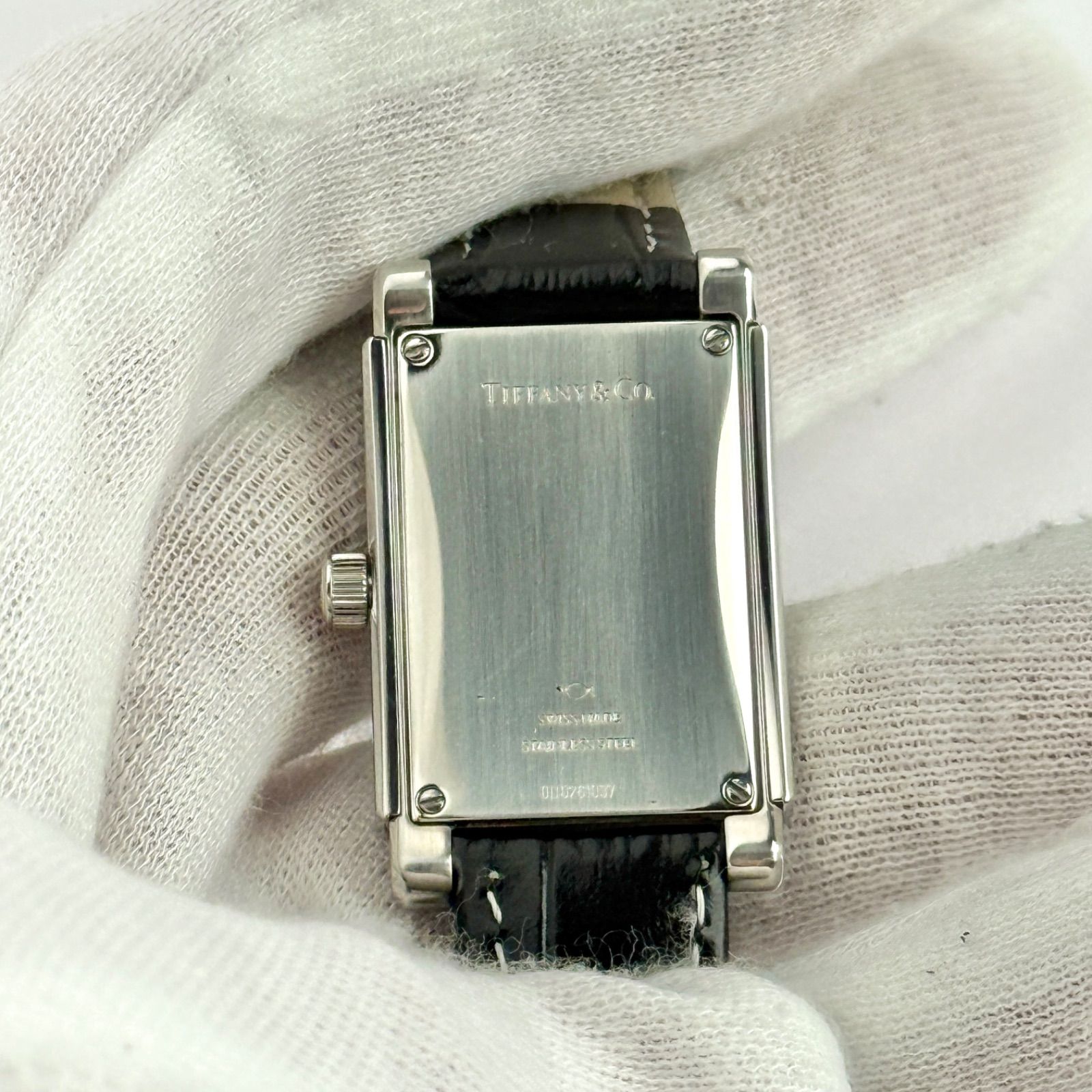 1円 稼働 良品 箱/保証書付 ティファニー QZ アトラス グレー文字盤