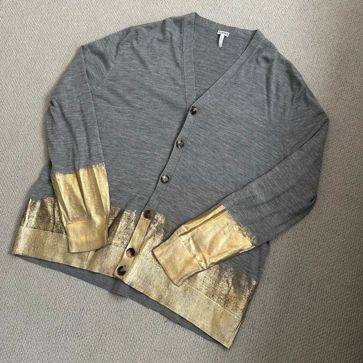 ロエベ Loewe GOLD デザインテープ ウールカーディガン