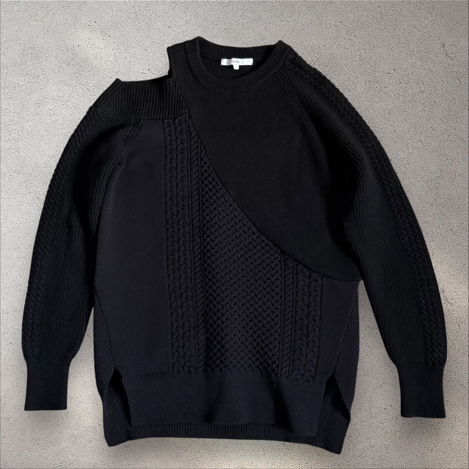 アンスリード】オープンショルダー 長袖 ケーブルニットドッキング