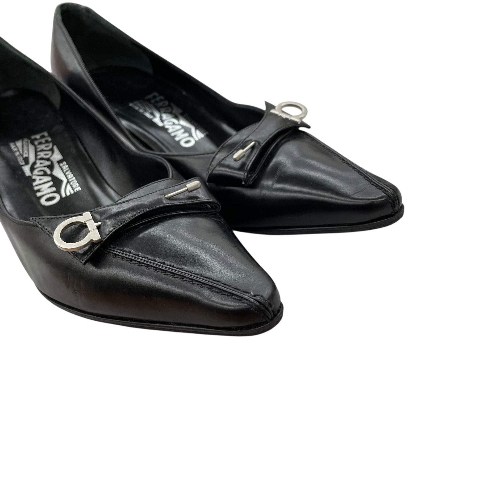☆EM11169 フェラガモ ヒール ガンチーニ 6 1/2 ブラック パンプス