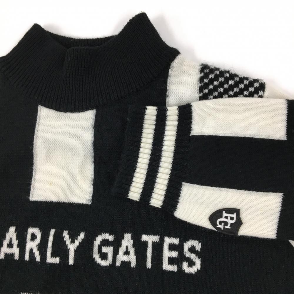 美品】パーリーゲイツ ハイネックセーター 白×黒 チェック ニット 羊毛