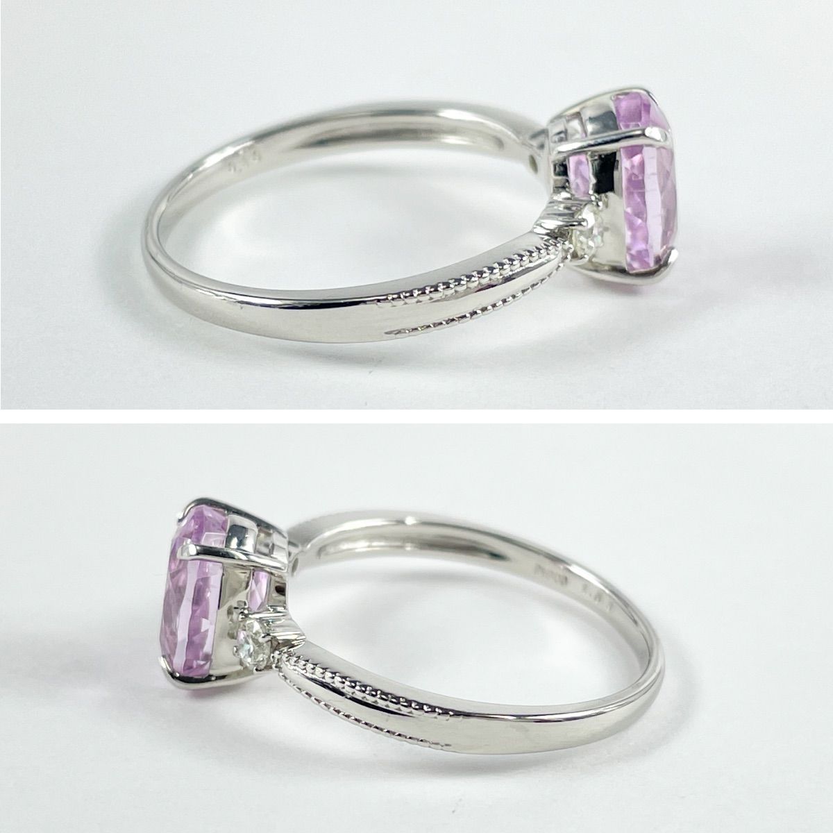 Pt900 天然クンツァイト 1.63ct ダイヤモンド 0.10ct リング - メルカリ