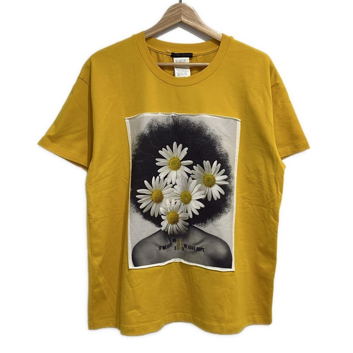 MARINA RINALDI マリナリナルディ 半袖Tシャツ サイズS レディース - イエロー×黒×白 クルーネック フラワー 花