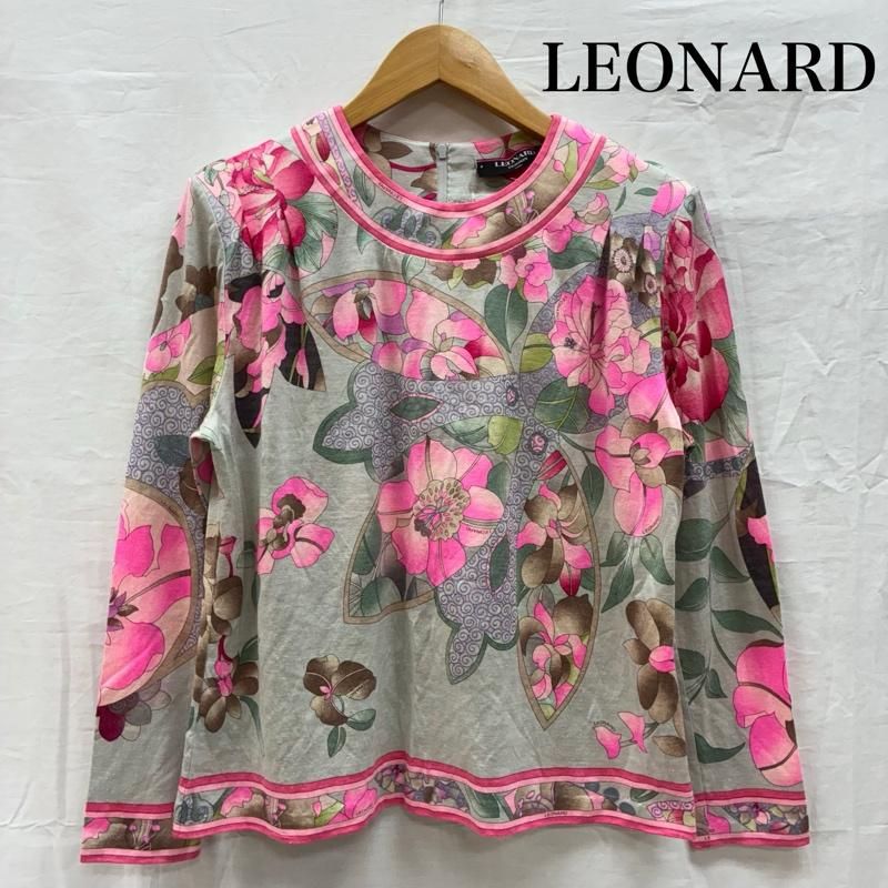 レオナール の花柄カットソー中古ＬＬ レオナール ウール シルク クルーネック プルオーバー 花柄 カットソー
