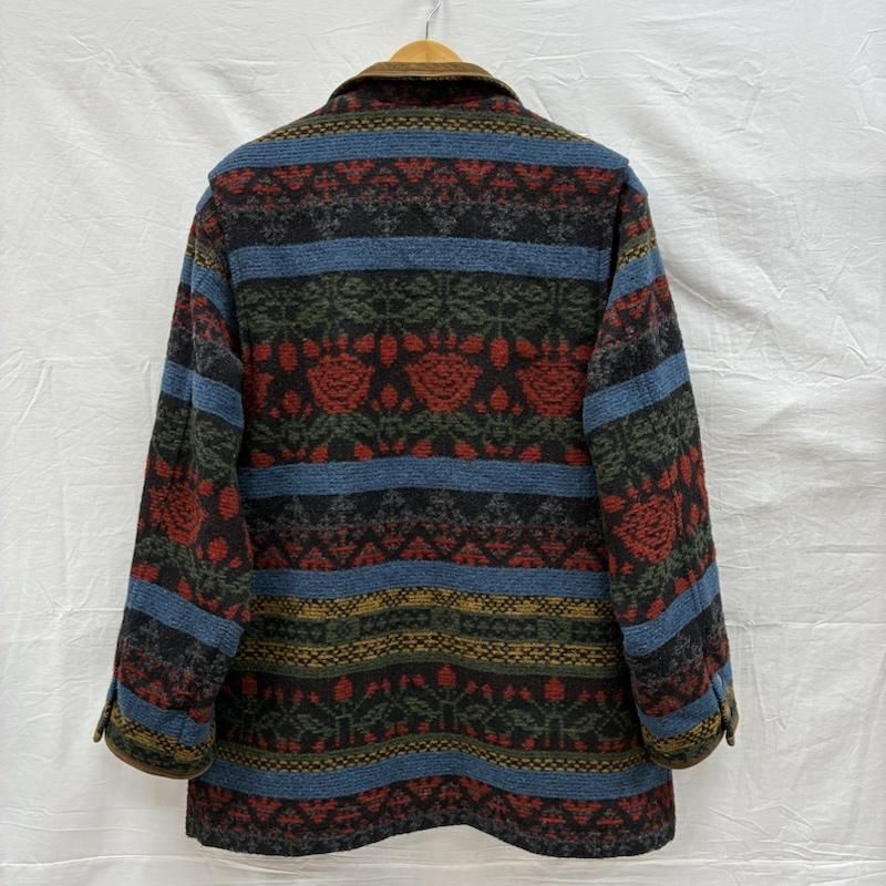 ウールリッチ 90s USA製 レザー カラー ネイティブ ボーダー ウール