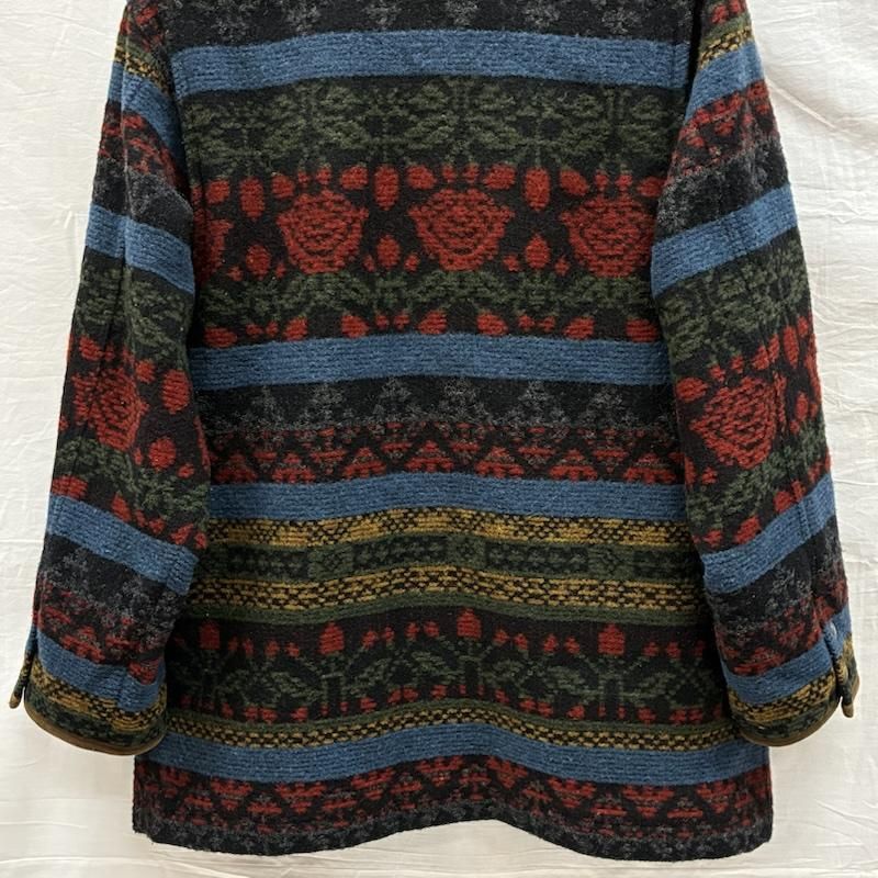 ウールリッチ 90s USA製 レザー カラー ネイティブ ボーダー ウール