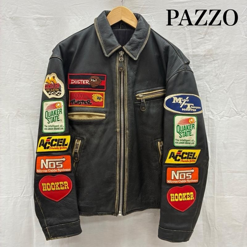 パッゾ シングル ライダース レーシング レザー ジャケット ワッペン