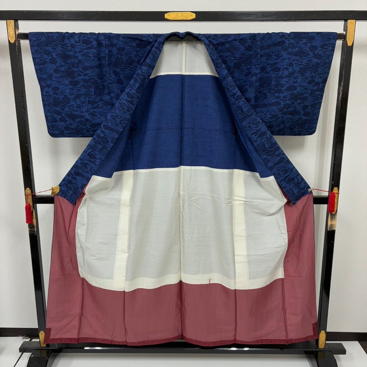結城紬 藍染 型染 胴抜き 裄65.5 正絹 着物 MK-1637 - メルカリ