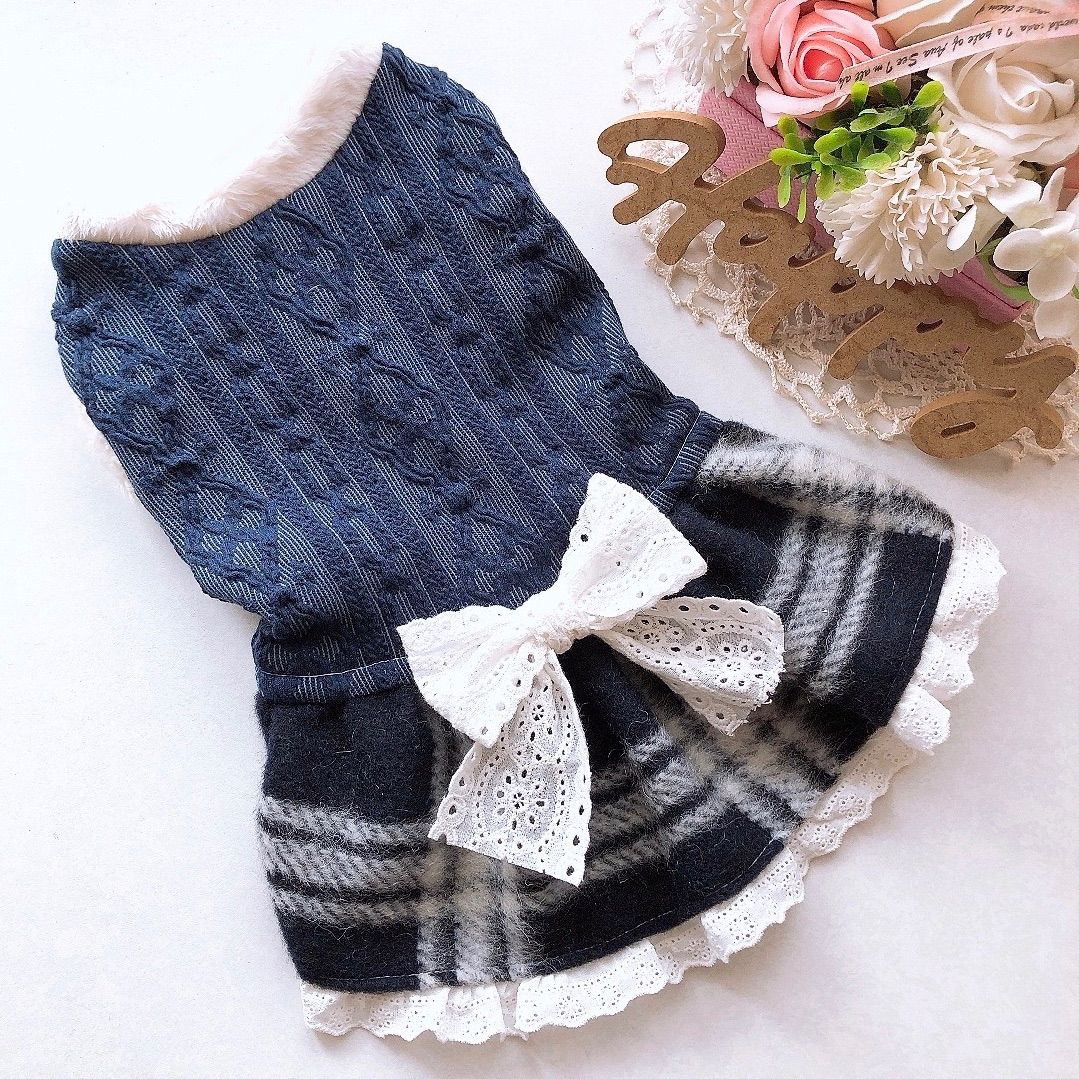 ♡ハンドメイド犬服♡ネイビーアラン風♡オーダー - メルカリ