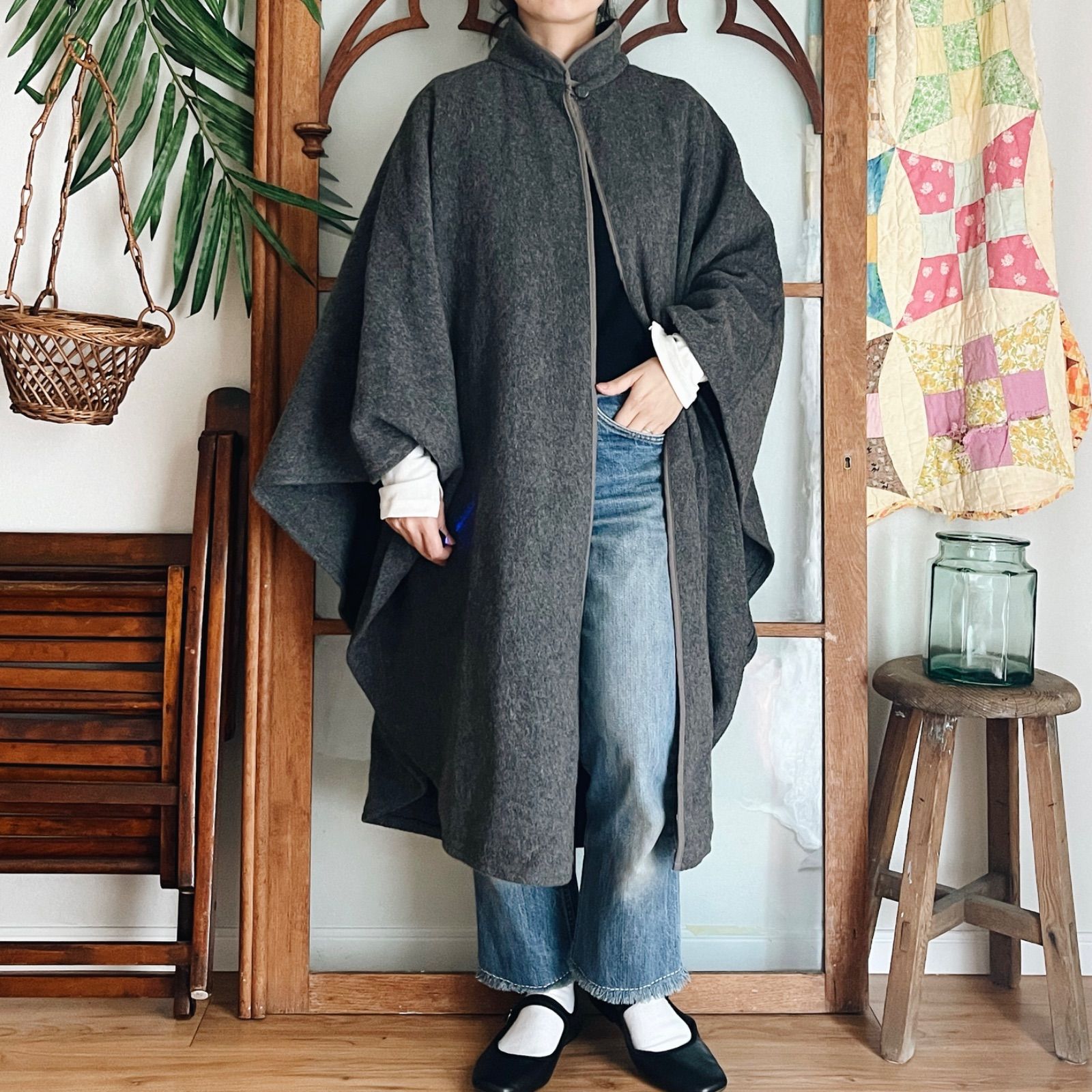 超美品 CYCLAS ポンチョ ケープ グレー 36 クリーニング済 楽天市場】【17％OFFクーポン】ケープ 日本製 カシミヤ 100％ SAGA