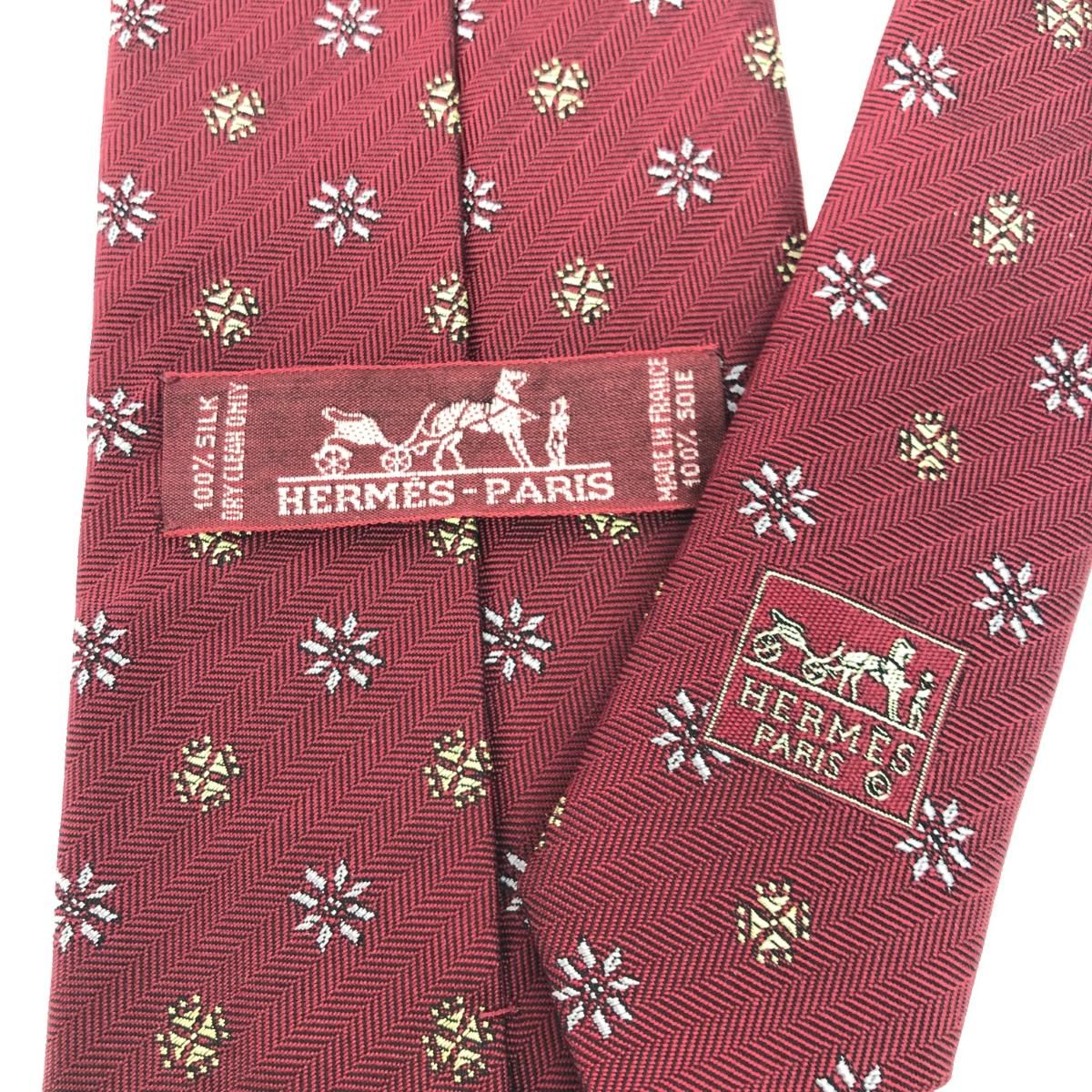 HERMES エルメス ネクタイ シルク100％/総柄 ボルドー メンズ