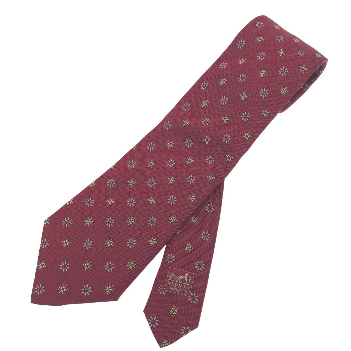 HERMES エルメス ネクタイ シルク100％/総柄 ボルドー メンズ