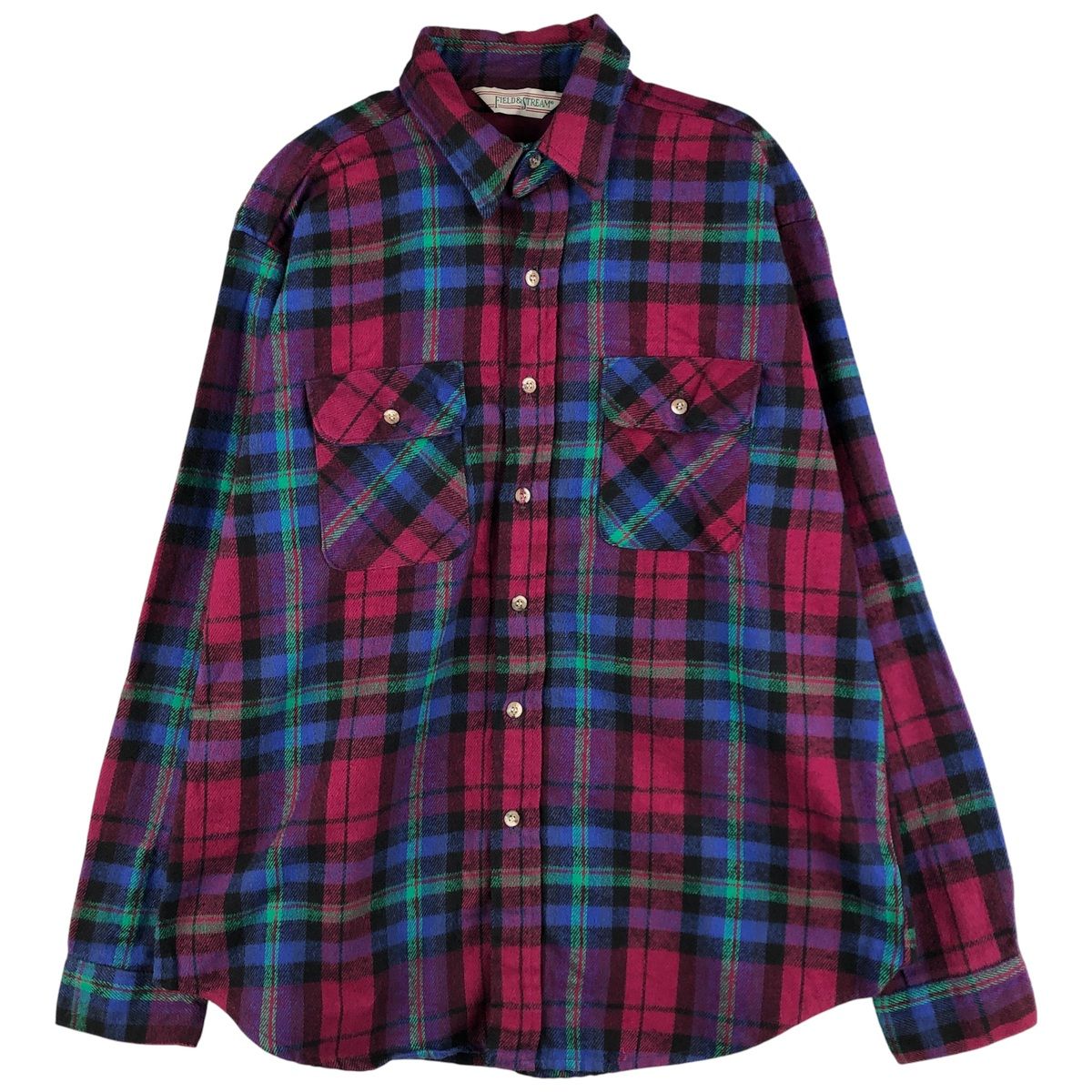 FIELD&STREAM/長袖シャツ/XL/コットン/BLU/チェック/90s/ヘビー