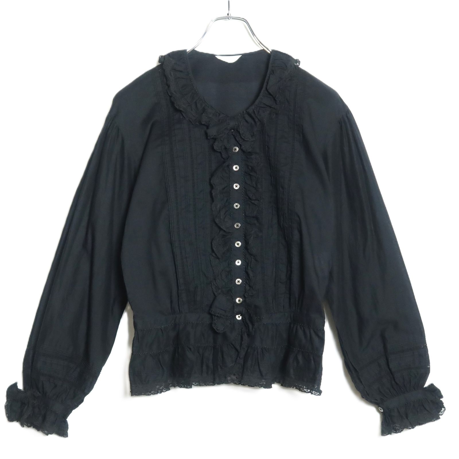 ピンクハウス★繊細なレースがロマンティック♪ フリルとレースがたっぷり長袖ブラウス 黒系 z16465