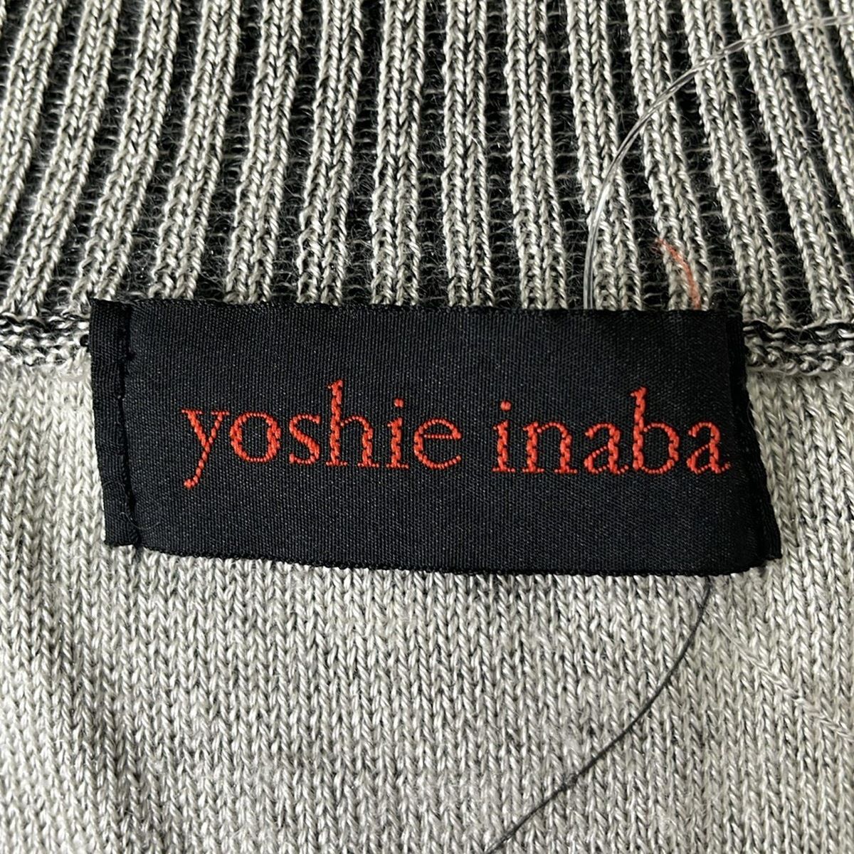 YOSHIE INABA ヨシエイナバ カーディガン サイズ9 M レディース - ダークグレー×グレーベージュ 長袖|カシミヤ シルク混