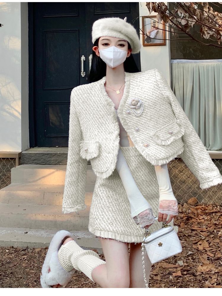 セットアップ ツイード レディース ジャケット スカート 秋冬 韓国ファッション 上下セット レディースファッション スーツ お呼ばれ セクシー