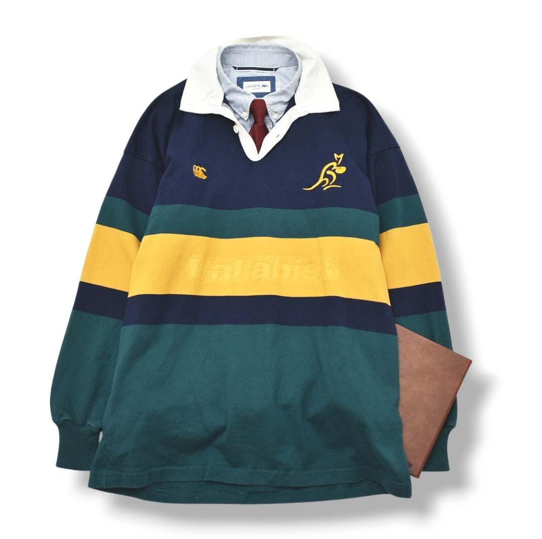 オーストラリア製 カンタベリー CANTERBURY x オーストラリア代表 ワラビーズ Wallabies ラガーシャツ L ボーダー柄 メンズ アメカジ スポーツミックス ストリート