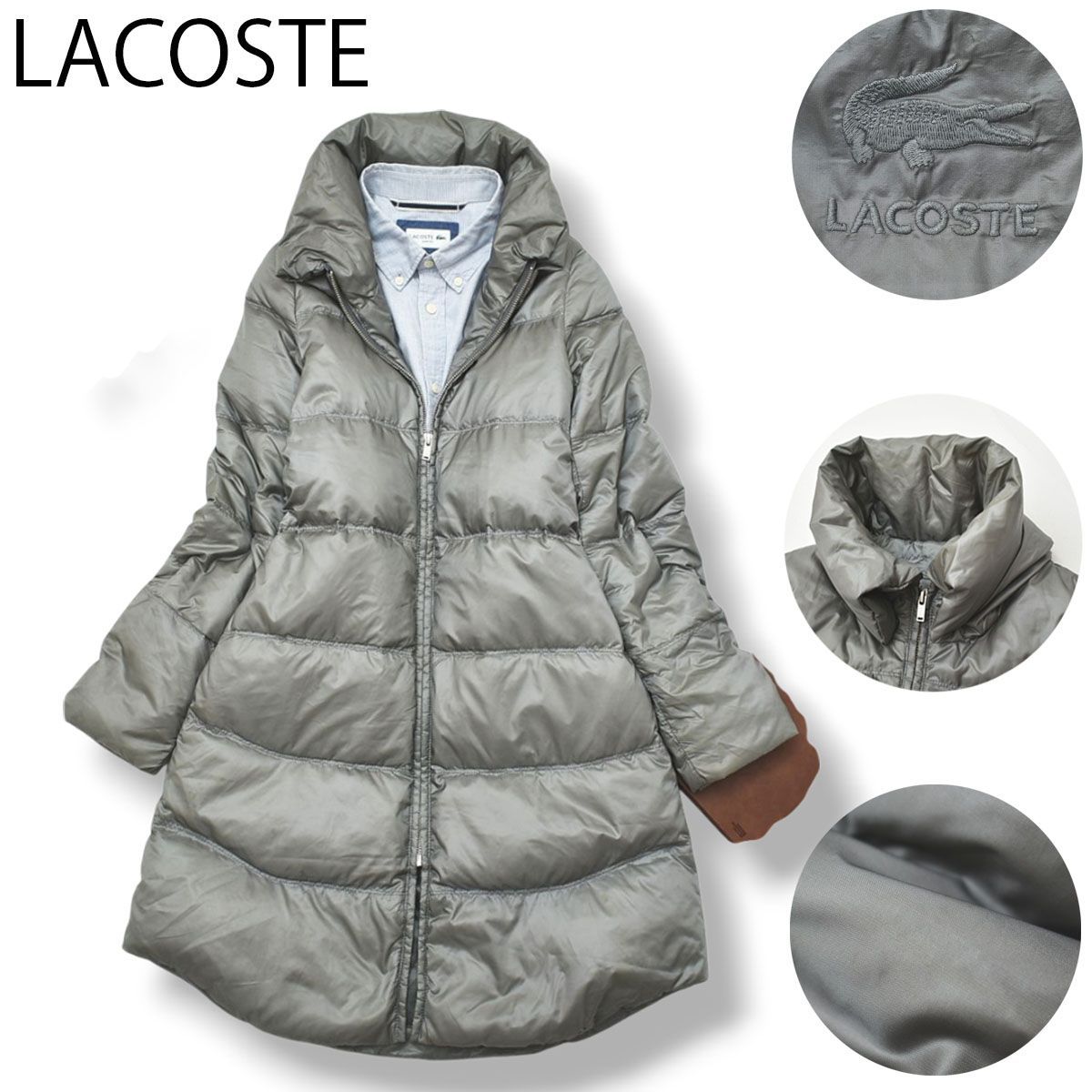 刺繍ロゴ】 ラコステ LACOSTE ダウンコート ハイネック ロング丈 34