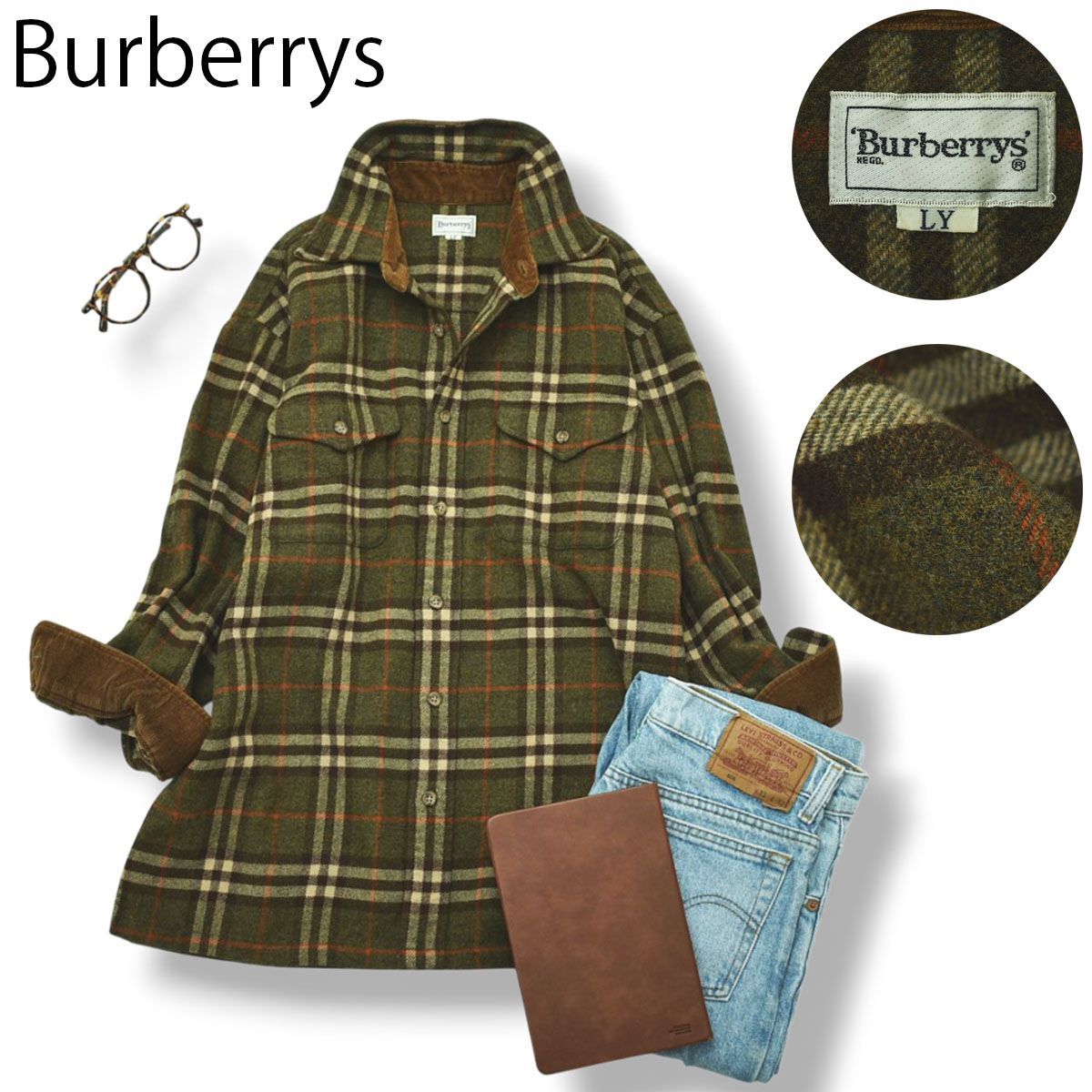 バーバリー 90s ネルシャツ ノバチェック フランネル M ヴィンテージ古着