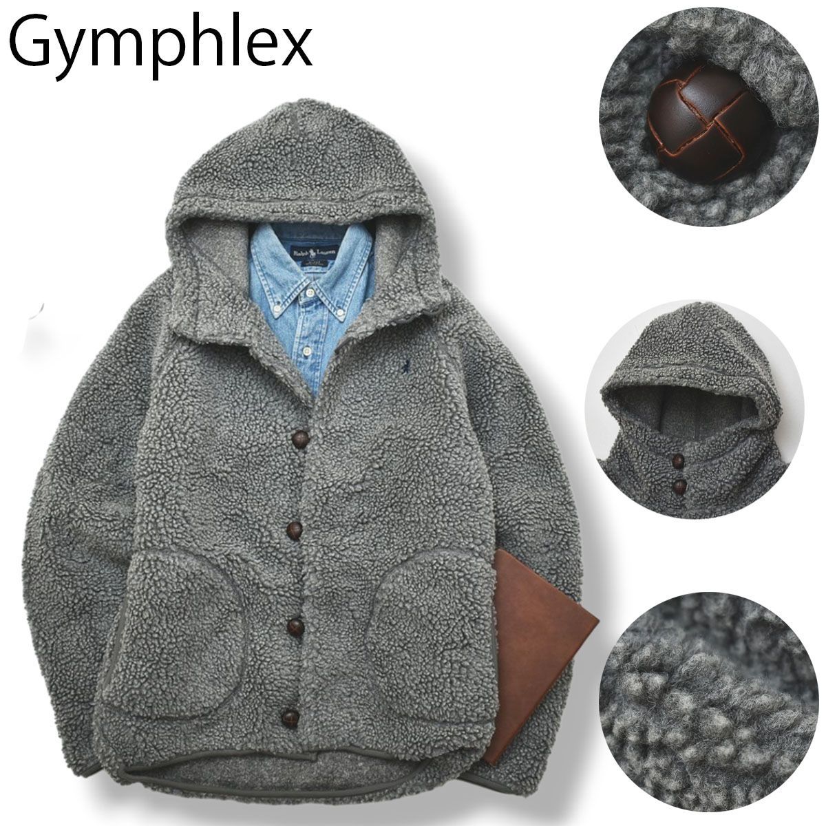 刺繍ロゴ】 ジムフレックス GYMPHLEX フード付き ボアジャケット 