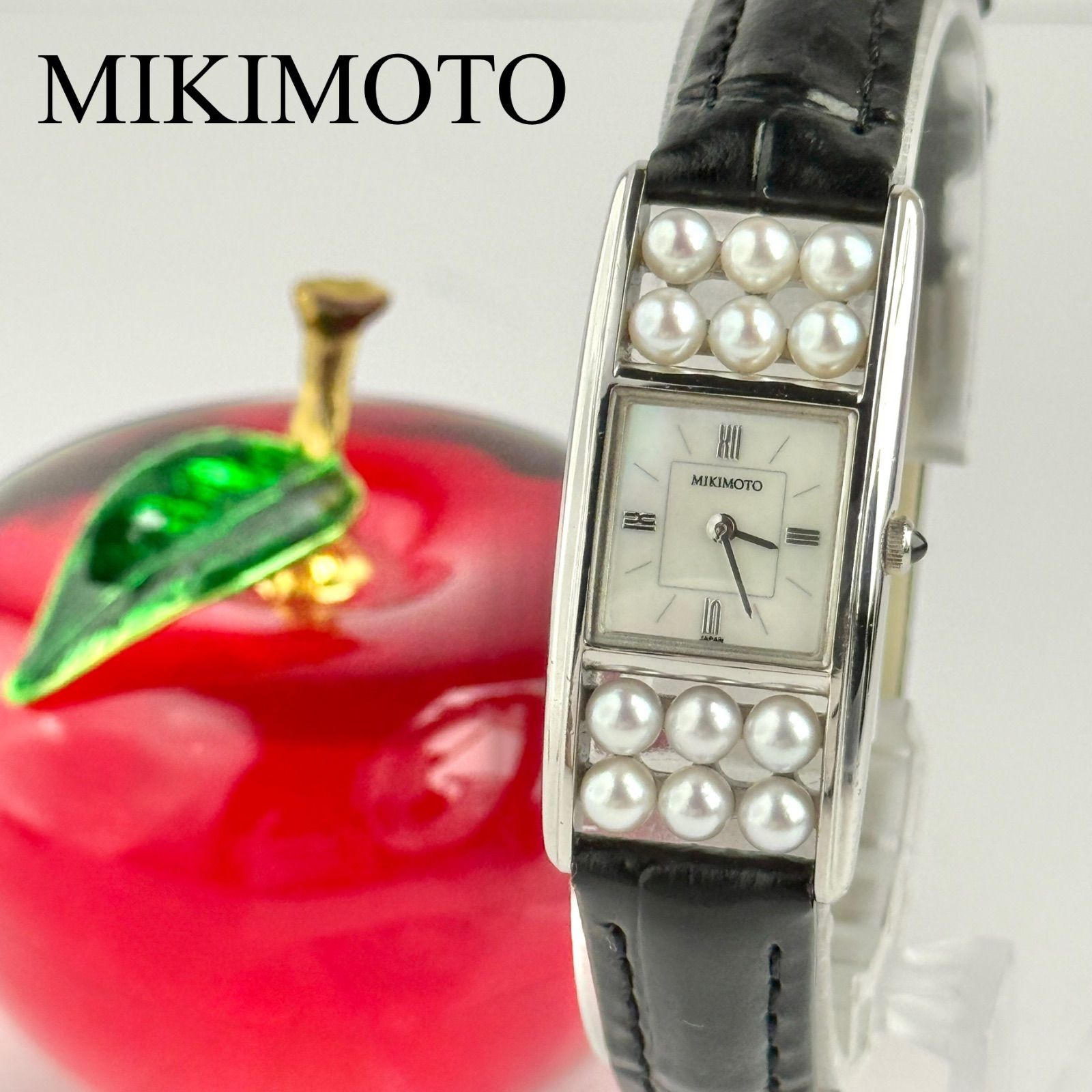 【美品 高級◎】ミキモト 腕時計 本革 シェル パール レザー 皇室御用達 稼働 ミキモト シェル 12Pパール 新品ベルト 新品電池 レディース 腕時計
