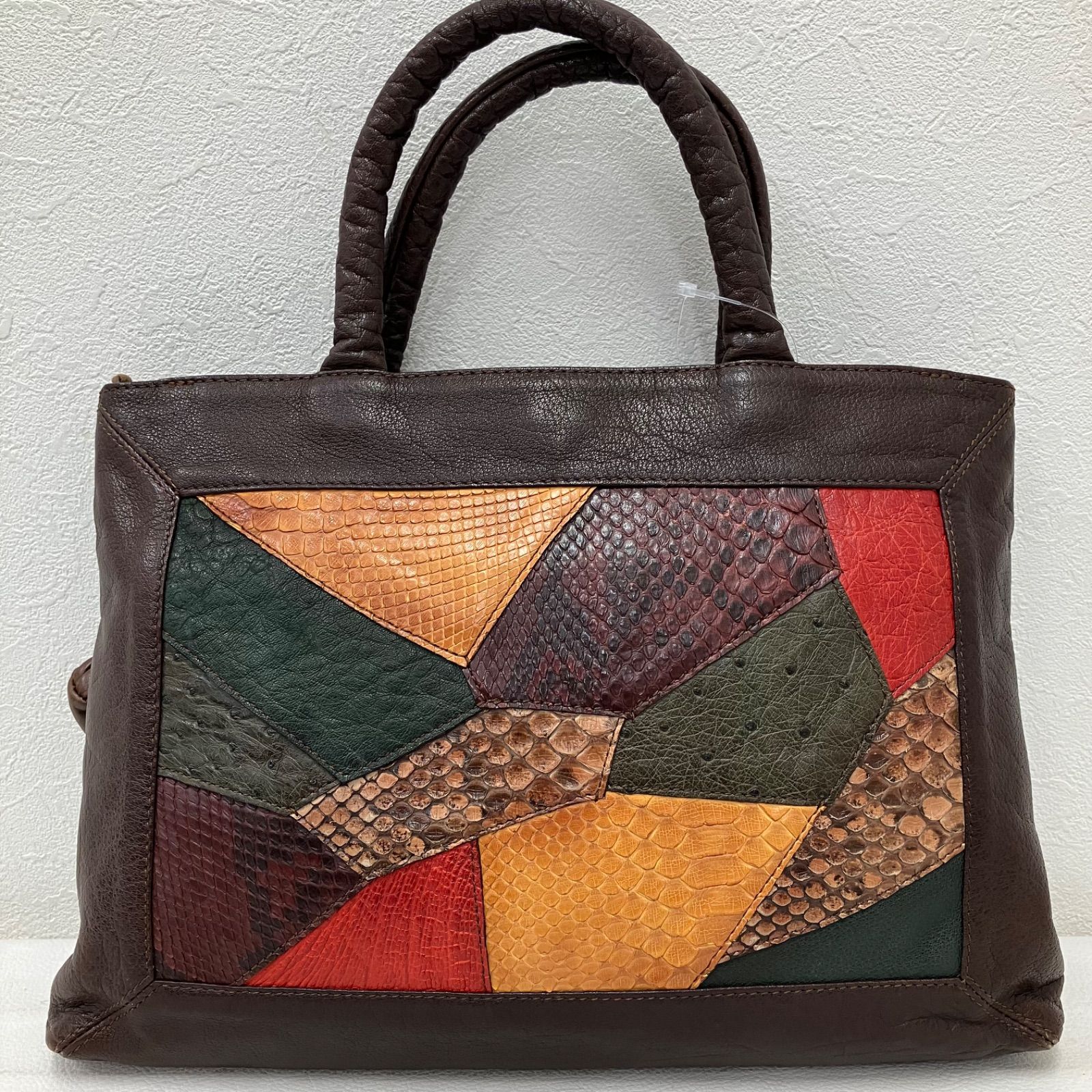 6608 IBIZA イビザ イビサ ハンドバッグ ブラウン レザー パッチワーク