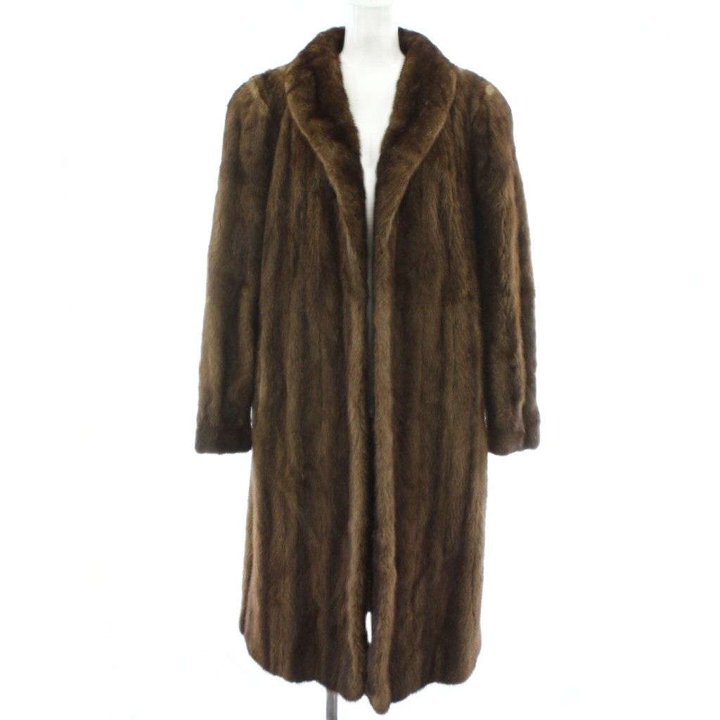 ノーブランド ファーコート ロング丈 ミンクファー 毛皮 ブラウン /PP