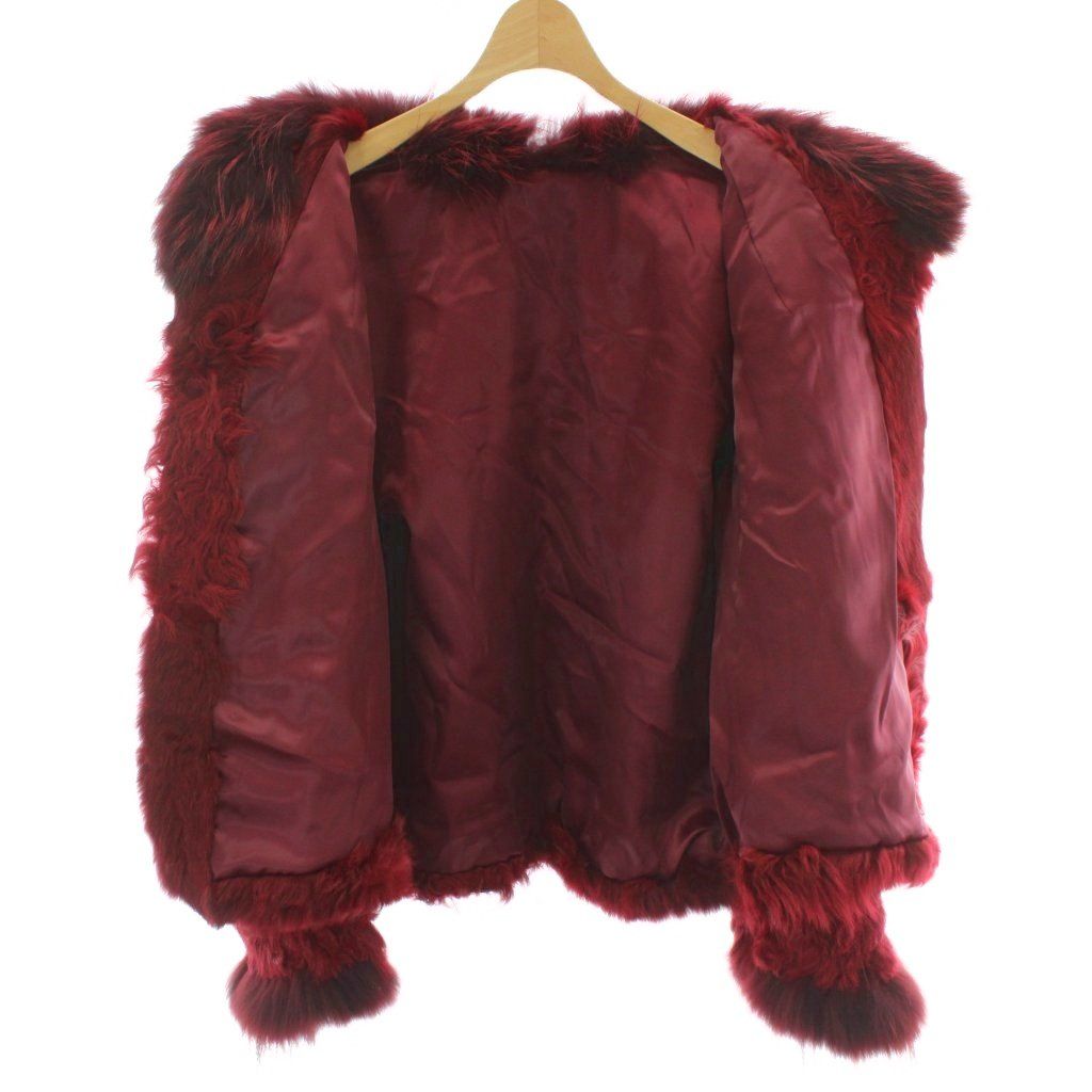 ノーブランド ファーコート フォックスファー ラム 毛皮 F ワイン