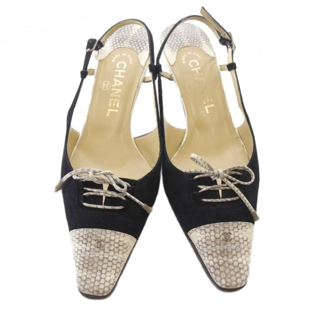 シャネル CHANEL サンダル ストラップ スエード 36.5 黒 ベージュ