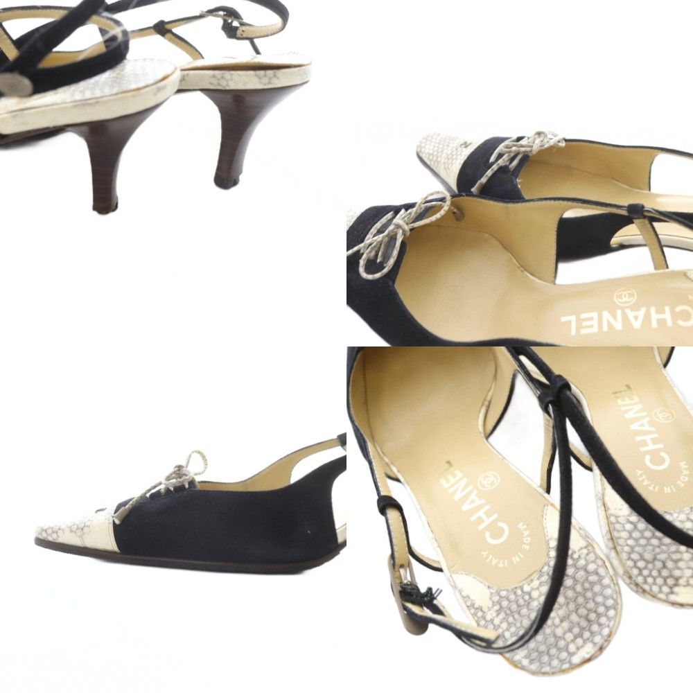 シャネル CHANEL サンダル ストラップ スエード 36.5 黒 ベージュ