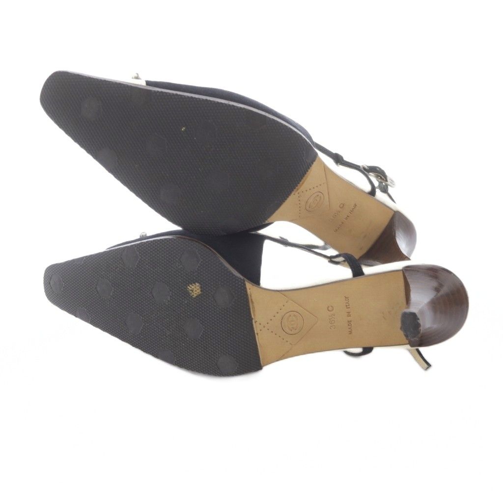 シャネル CHANEL サンダル ストラップ スエード 36.5 黒 ベージュ