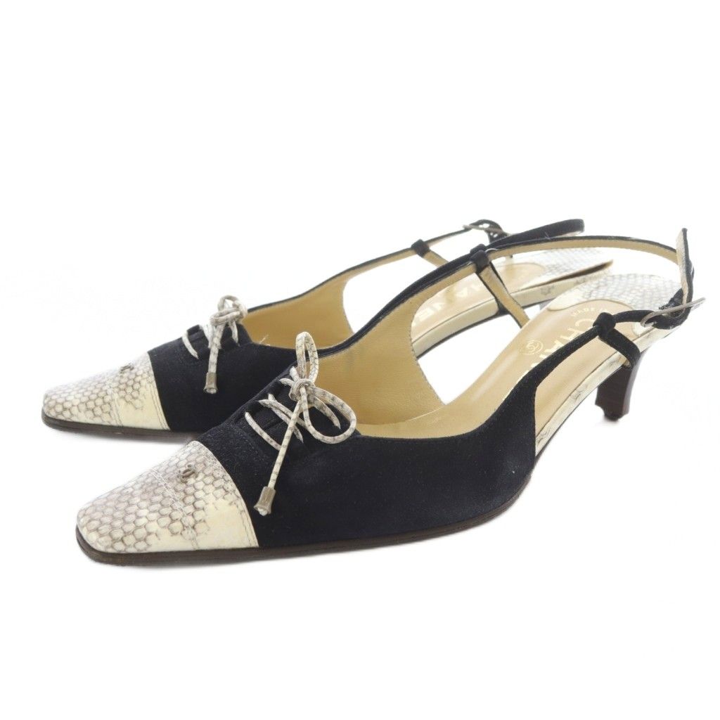 シャネル CHANEL サンダル ストラップ スエード 36.5 黒 ベージュ