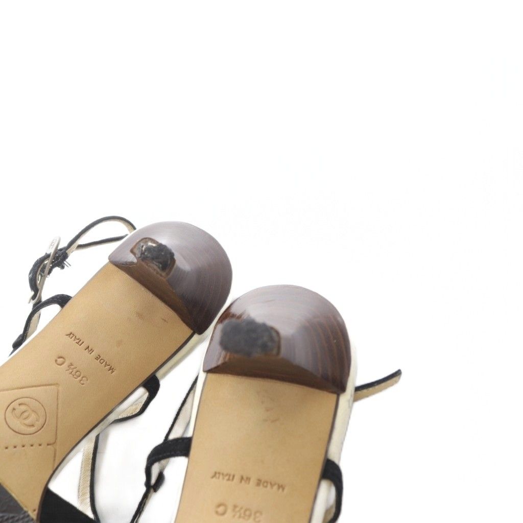 シャネル CHANEL サンダル ストラップ スエード 36.5 黒 ベージュ