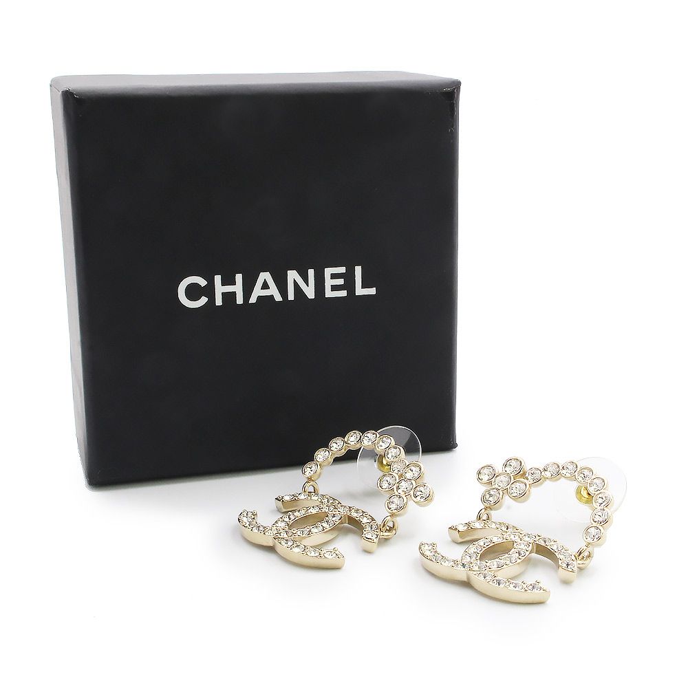 シャネル ラインストーン ココマーク カメリア スイング ピアス