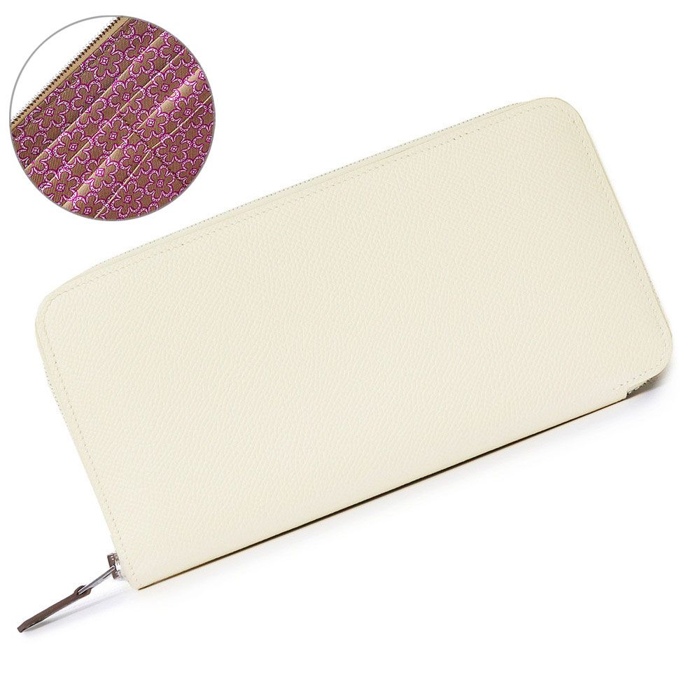 エルメス アザップ ロング シルクイン Lucky Daisy ラッキー デイジー ラウンドファスナー ジップ 長財布 ヴォーエプソン レザー ナタ チャイ ローズパープル ホワイト シルバー金具 U刻印 HERMES ♥品