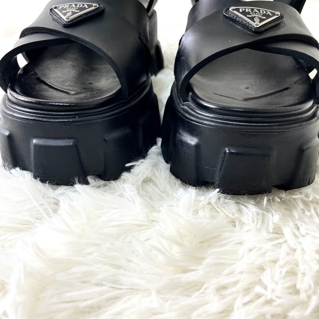 プラダ PRADA レディース サンダル 三角プレート ブラック 厚底