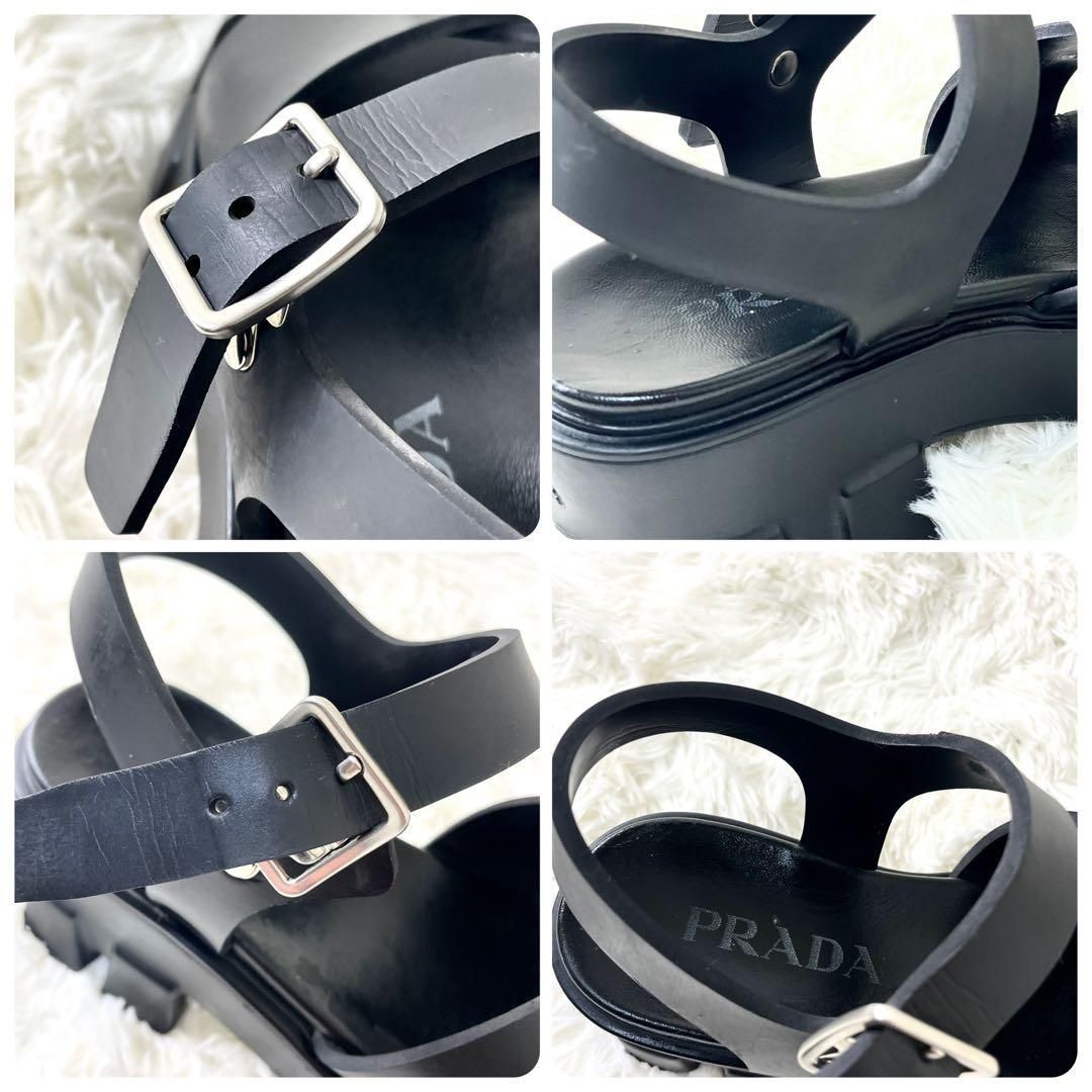 プラダ PRADA レディース サンダル 三角プレート ブラック 厚底 - メルカリ