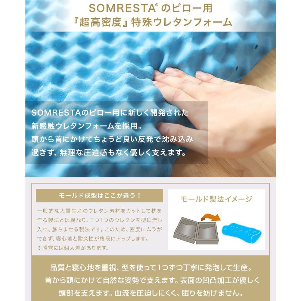 【★新品 アウトレット品】【メーカー直販】SOMRESTA オリジナル ピロー Sサイズ　低め　（MC-38）