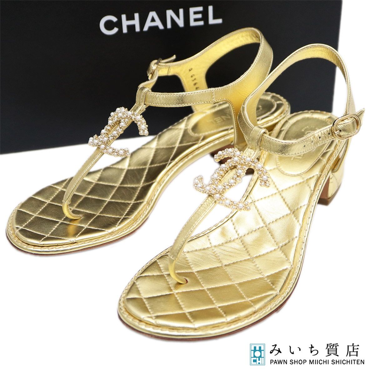 CHANEL シャネル 20A G36402 サンダル ココマーク マトラッセ ゴールド