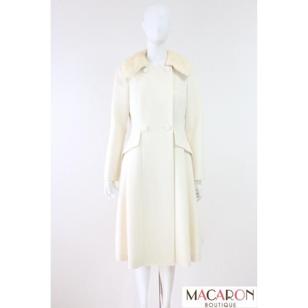 Rene ミンク襟ロングウールアンゴラコート 6838310 白/ホワイト 2018年