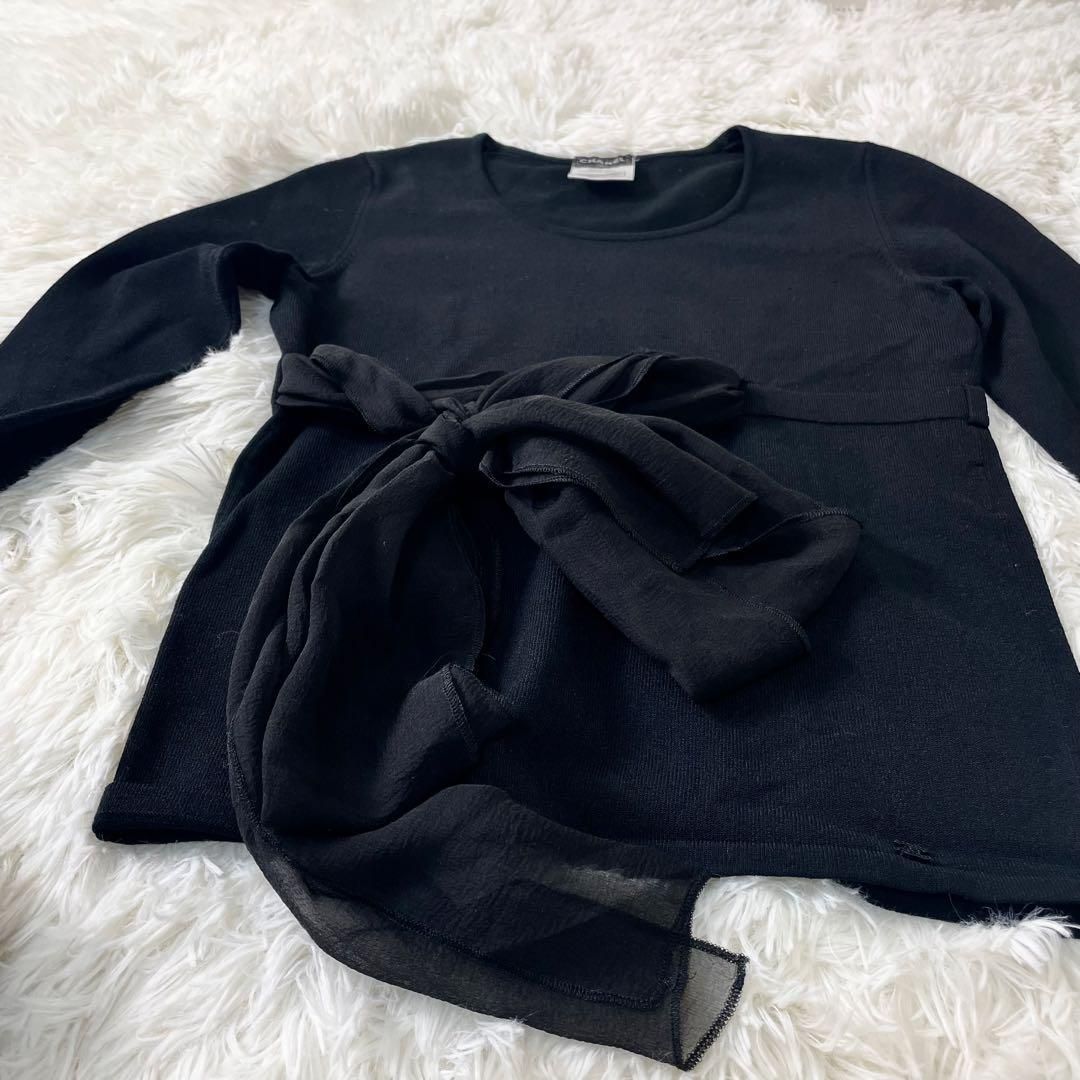 シャネル　CHANEL カットソー　ウエストリボン　袖リボン　ブラウン　黒 シャネル CHANEL カットソー ウエストリボン 袖リボン ブラウン 黒