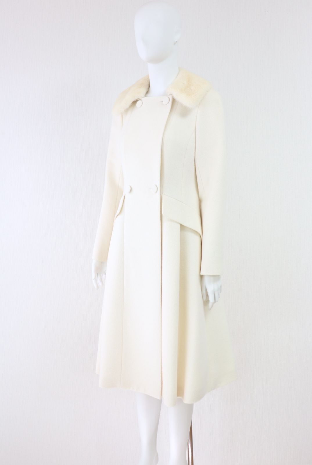 Rene ミンク襟ロングウールアンゴラコート 6838310 白/ホワイト 2018年