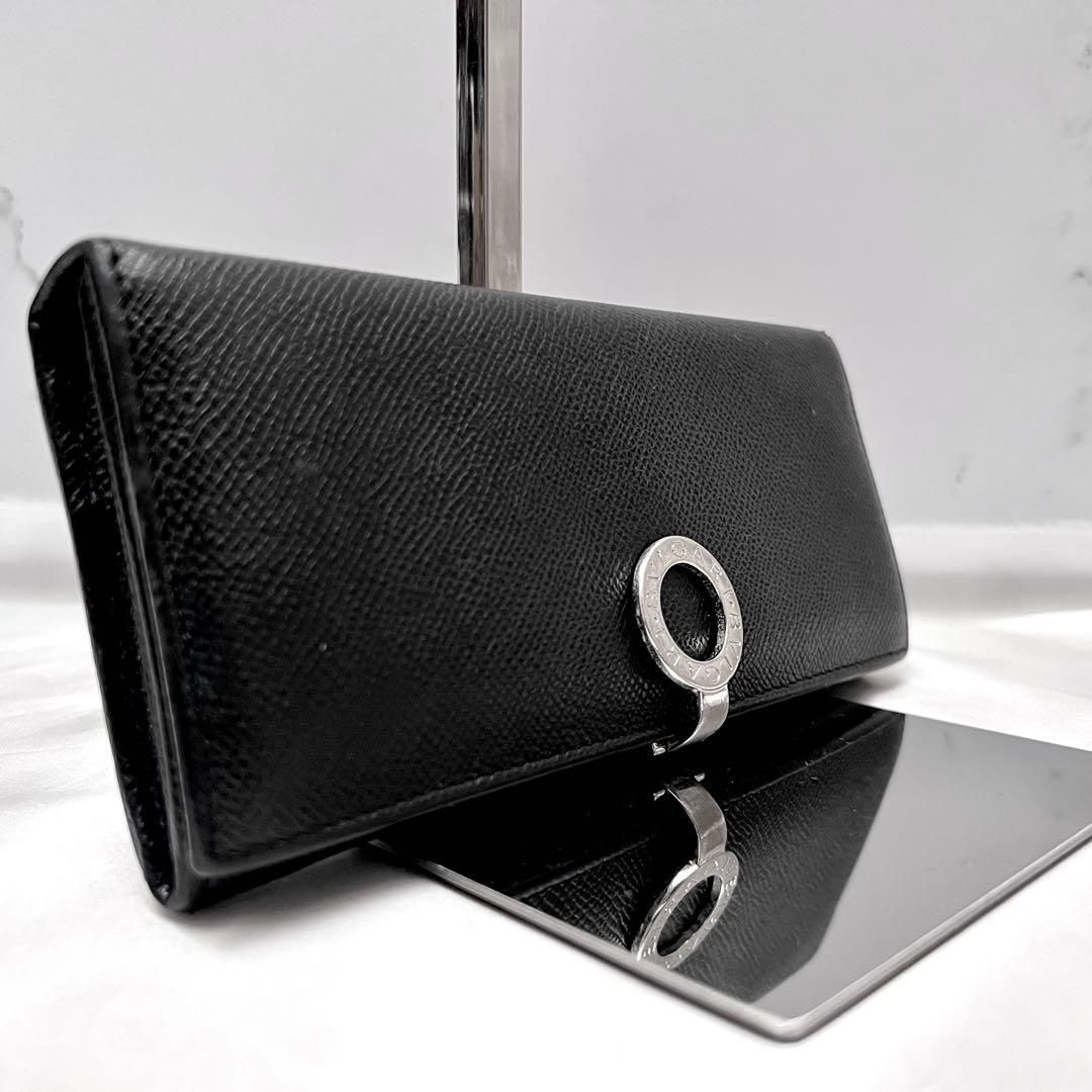 ブルガリ ビーゼロワン フラップ型長財布 ブラックレザー×シルバー金具